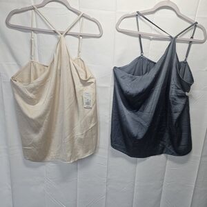 Elegant Women's Spaghetti Strap Cami Tops - Cream and Blue NWT